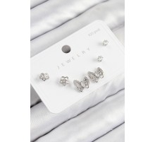 Pirinç Zirkon Taşlı Kelebek Model Gümüş Renk 925 Ayar Gümüş Çivi Kadın Küpe Set - TJ-BKP11181