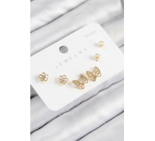 Pirinç Zirkon Taşlı Kelebek Model Gold Renk 925 Ayar Gümüş Çivi Kadın Küpe Set - TJ-BKP11182
