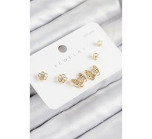 Pirinç Zirkon Taşlı Kelebek Model Gold Renk 925 Ayar Gümüş Çivi Kadın Küpe Set - TJ-BKP11182