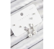 Pirinç Zirkon Taşlı İnci Sallantılı Damla Model Gümüş Renk 925 Ayar Gümüş Çivi Kadın Küpe Set - TJ-BKP11183