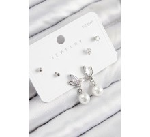 Pirinç Zirkon Taşlı İnci Sallantılı Damla Model Gümüş Renk 925 Ayar Gümüş Çivi Kadın Küpe Set - TJ-BKP11183