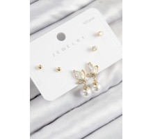 Pirinç Zirkon Taşlı İnci Sallantılı Damla Model Gold Renk 925 Ayar Gümüş Çivi Kadın Küpe Set - TJ-BKP11184