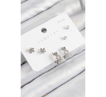 Pirinç Zirkon Taşlı Halka Model Gümüş Renk 925 Ayar Gümüş Çivi Kadın Küpe Set - TJ-BKP11185