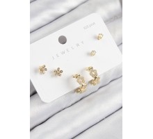 Pirinç Zirkon Taşlı Halka Model Gold Renk 925 Ayar Gümüş Çivi Kadın Küpe Set - TJ-BKP11186