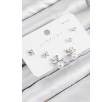 Pirinç Zirkon Taşlı İnci Melek Model Gümüş Renk 925 Ayar Gümüş Çivi Kadın Küpe Set - TJ-BKP11187