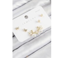 Pirinç Zirkon Taşlı İnci Melek Model Gold Renk 925 Ayar Gümüş Çivi Kadın Küpe Set - TJ-BKP11188