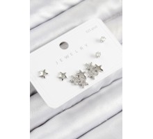 Pirinç Zirkon Taşlı Yıldız Model Gümüş Renk 925 Ayar Gümüş Çivi Kadın Küpe Set - TJ-BKP11189