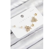 Pirinç Zirkon Taşlı Yıldız Model Gold Renk 925 Ayar Gümüş Çivi Kadın Küpe Set - TJ-BKP11190