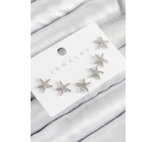 Pirinç Zirkon Taşlı Deniz Yıldızı Model Gümüş Renk 925 Ayar Gümüş Çivi Kadın Küpe Set - TJ-BKP11191