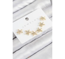 Pirinç Zirkon Taşlı Deniz Yıldızı Model Gold Renk 925 Ayar Gümüş Çivi Kadın Küpe Set - TJ-BKP11192