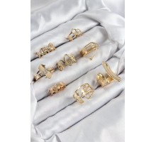 Pirinç Sarmal Ve Yıldız Model Gold Renk Kadın Yüzük Kombin Set - TJ-BYK3813