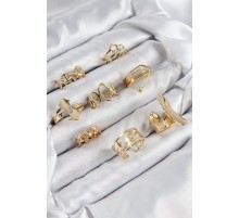 Pirinç Sarmal Ve Yıldız Model Gold Renk Kadın Yüzük Kombin Set - TJ-BYK3813