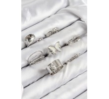 Pirinç Kelebek Model Gümüş Renk Kadın Yüzük Kombin Set - TJ-BYK3814