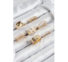 Pirinç Kelebek Model Gold Renk Kadın Yüzük Kombin Set - TJ-BYK3815