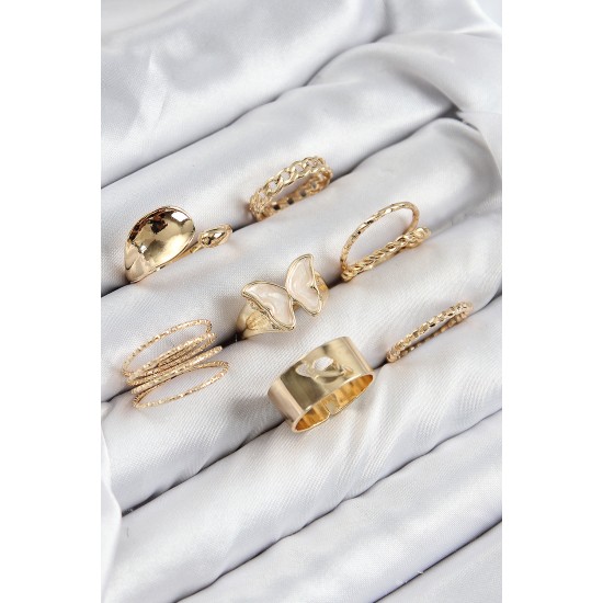 Pirinç Kelebek Model Gold Renk Kadın Yüzük Kombin Set - TJ-BYK3815