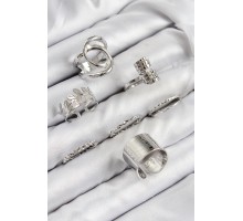 Pirinç Yaprak Model Gümüş Renk Kadın Yüzük Kombin Set - TJ-BYK3818