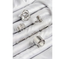 Pirinç Yaprak Model Gümüş Renk Kadın Yüzük Kombin Set - TJ-BYK3818