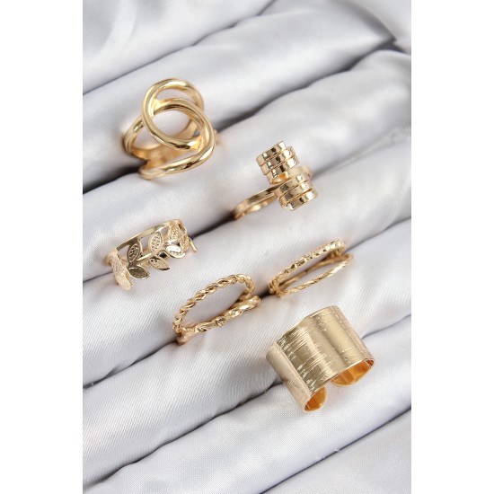 Pirinç Yaprak Model Gold Renk Kadın Yüzük Kombin Set - TJ-BYK3819