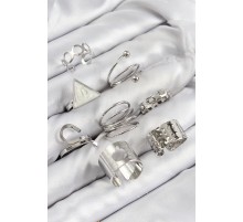 Pirinç Üçgen Model Gümüş Renk Kadın Yüzük Kombin Set - TJ-BYK3820