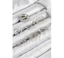 Pirinç Zirkon Taşlı Fiyonk Ve Kalp Model Gümüş Renk Kadın Yüzük Kombin Set - TJ-BYK3822