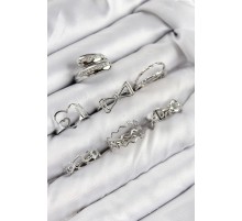 Pirinç Zirkon Taşlı Fiyonk Ve Kalp Model Gümüş Renk Kadın Yüzük Kombin Set - TJ-BYK3822