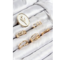 Pirinç Zirkon Taşlı Lale Model Gold Renk Kadın Yüzük Kombin Set - TJ-BYK3825
