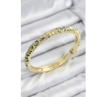 Mineli Pirinç Zirkon Taşlı Yeşil Sarı Çiçek Motifli Gold Kadın Kelepçe - TJ-BB7753