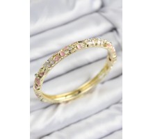 Mineli Pirinç Zirkon Taşlı Pembe Çiçek Motifli Gold Kadın Kelepçe - TJ-BB7754