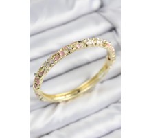 Mineli Pirinç Zirkon Taşlı Pembe Çiçek Motifli Gold Kadın Kelepçe - TJ-BB7754
