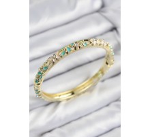 Mineli Pirinç Zirkon Taşlı Turkuaz Çiçek Motifli Gold Kadın Kelepçe - TJ-BB7756