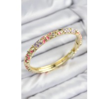 Mineli Pirinç Zirkon Taşlı Pembe Mor Çiçek Motifli Gold Kadın Kelepçe - TJ-BB7757