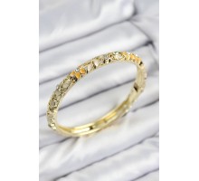 Mineli Pirinç Zirkon Taşlı Sarı Krem Çiçek Motifli Gold Kadın Kelepçe - TJ-BB7758