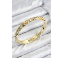 Mineli Pirinç Zirkon Taşlı Sarı Krem Çiçek Motifli Gold Kadın Kelepçe - TJ-BB7758