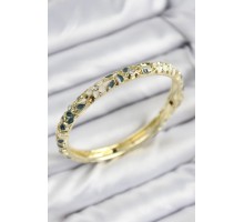 Mineli Pirinç Zirkon Taşlı Yeşil Krem Çiçek Motifli Gold Kadın Kelepçe - TJ-BB7759