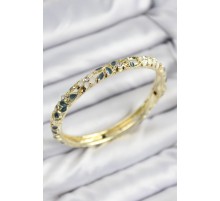 Mineli Pirinç Zirkon Taşlı Yeşil Krem Çiçek Motifli Gold Kadın Kelepçe - TJ-BB7759