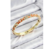 Mineli Pirinç Zirkon Taşlı Turuncu Çiçek Motifli Gold Kadın Kelepçe - TJ-BB7761