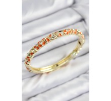 Mineli Pirinç Zirkon Taşlı Turuncu Çiçek Motifli Gold Kadın Kelepçe - TJ-BB7761