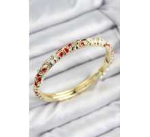 Mineli Pirinç Zirkon Taşlı Kırmızı Çiçek Motifli Gold Kadın Kelepçe - TJ-BB7762
