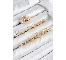 Pirinç Zirkon Taşlı Fiyonk Ve Kalp Model Gold Renk Kadın Yüzük Kombin Set - TJ-BYK3823
