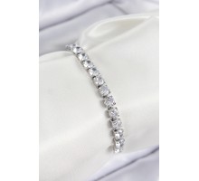 Pirinç Zirkon Taşlı Kare Model Gümüş Renk Asansörlü Kadın Bileklik - TJ-BB7763