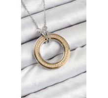 316L Çelik Zirkon Taşlı Dönen Daire Model Gold Ve Gümüş Renk Kadın Kolye - TJ-BKO10479