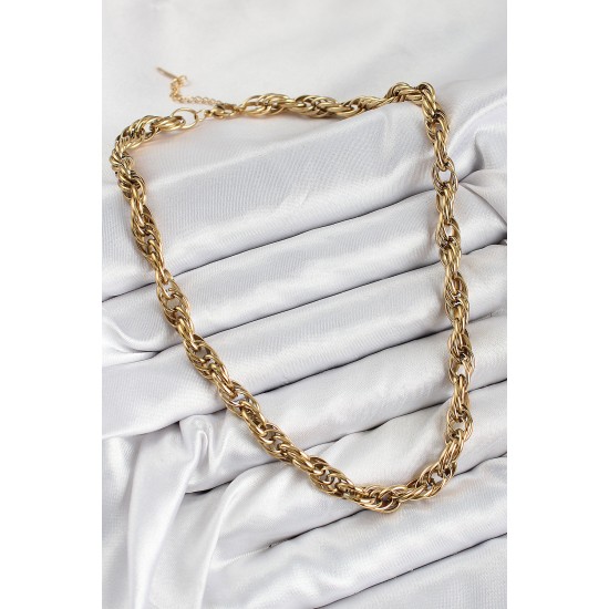 316L Çelik Halat Model Gold Renk Kadın Kolye - TJ-BKO10481