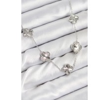 Pirinç VIP Yonca Model Gümüş Renk Kadın Kolye - TJ-BKO10483