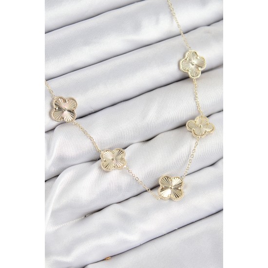 Pirinç VIP Yonca Model Gold Renk Kadın Kolye - TJ-BKO10484