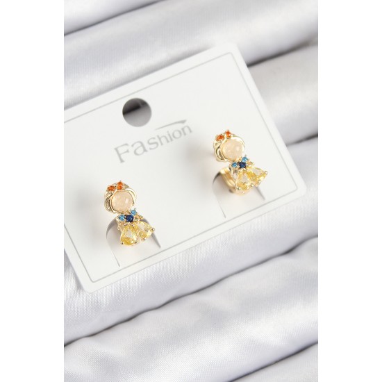 Pirinç Zirkon Taşlı Pamuk Prenses Model Gold Renk Çocuk Küpe - TJ-BKP11196