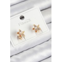 Pirinç Zirkon Taşlı Yıldız Model Gold Renk Çocuk Küpe TJ-BKP11200