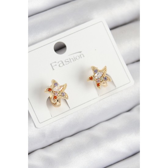 Pirinç Zirkon Taşlı Yıldız Model Gold Renk Çocuk Küpe - TJ-BKP11200