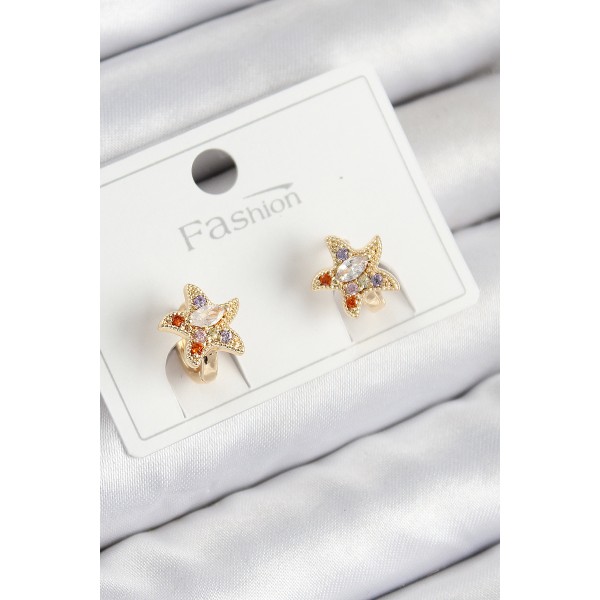 Pirinç Zirkon Taşlı Yıldız Model Gold Renk Çocuk Küpe TJ-BKP11200