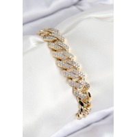 VIP Pirinç Zirkon Taşlı Cuba Model Gold Renk Kadın Bileklik - TJ-BB7765