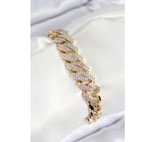 VIP Pirinç Zirkon Taşlı Cuba Model Gold Renk Kadın Bileklik - TJ-BB7765